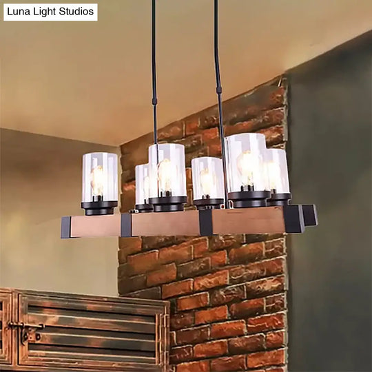 Industrial Brown Island Lighting With Clear Glass Cylinder Shades - 3/6 Lights Perfect For Dining