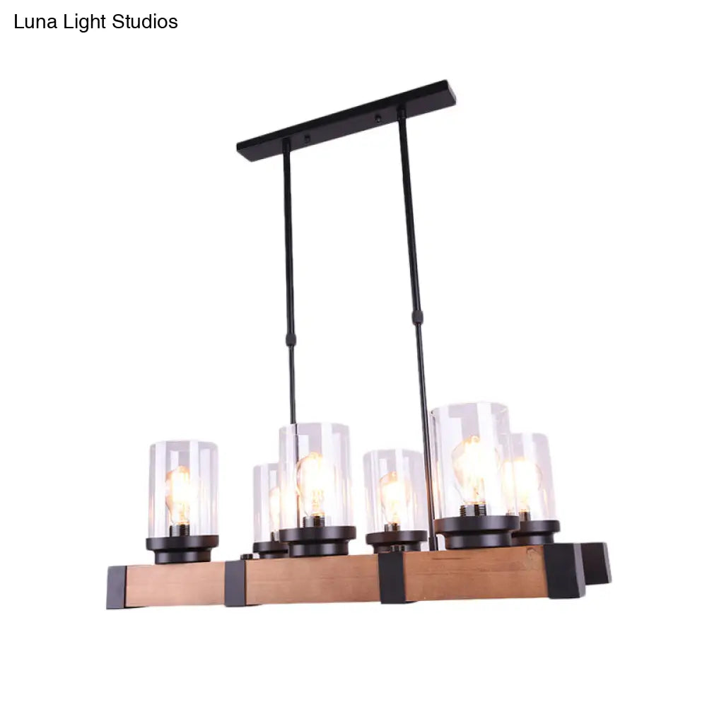 Industrial Brown Island Lighting With Clear Glass Cylinder Shades - 3/6 Lights Perfect For Dining