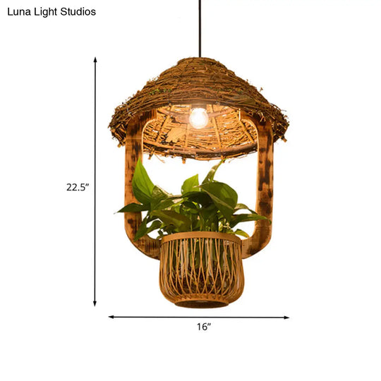 Rattan Pendant Lighting - Industrial Brown Hut Design Restaurant Pendulum Light