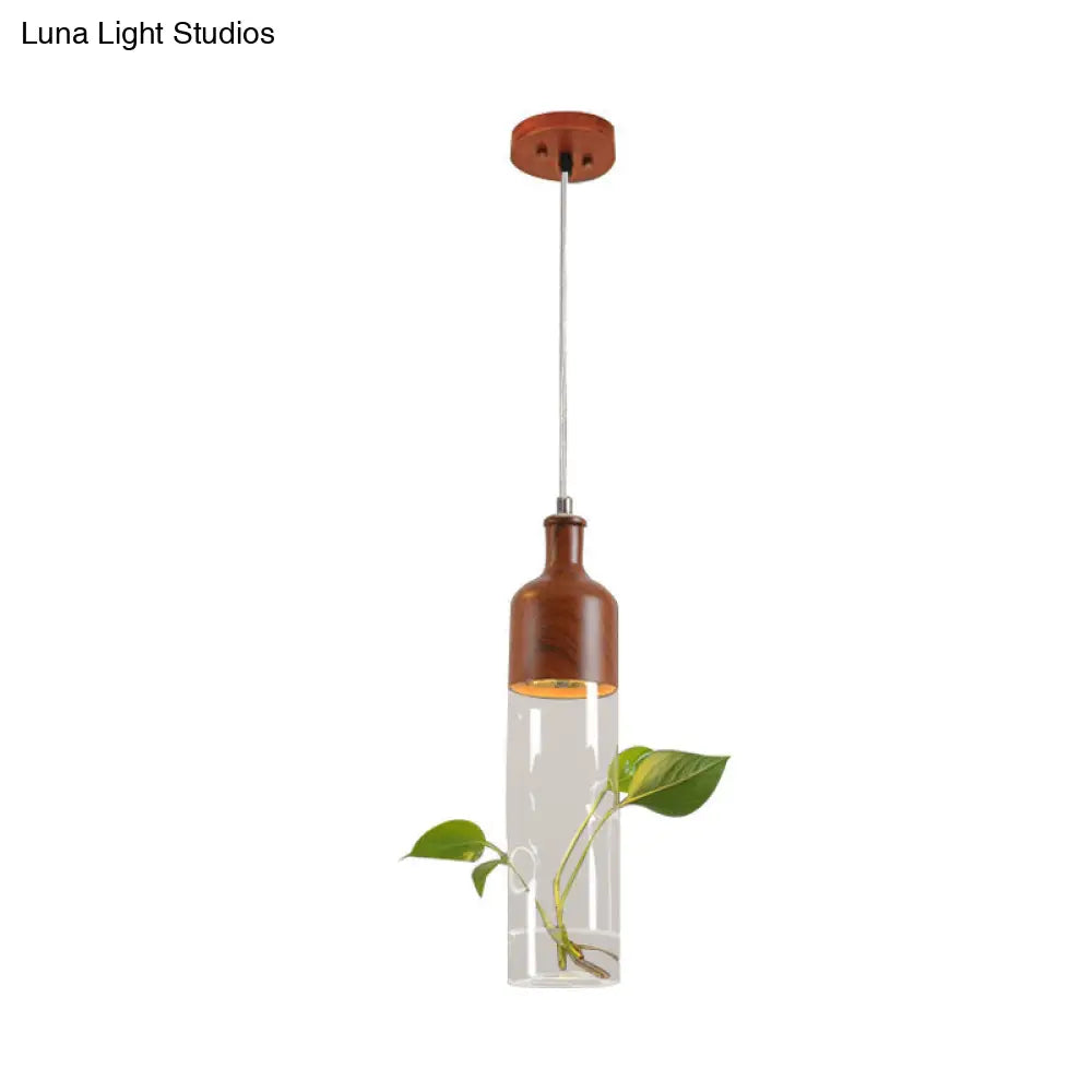 Industrial Brown Wine Bottle Pendant Light With Clear Glass And Led For Restaurant Suspension