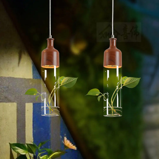 Industrial Brown Wine Bottle Pendant Light With Clear Glass And Led For Restaurant Suspension