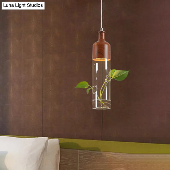 Industrial Brown Wine Bottle Pendant Light With Clear Glass And Led For Restaurant Suspension