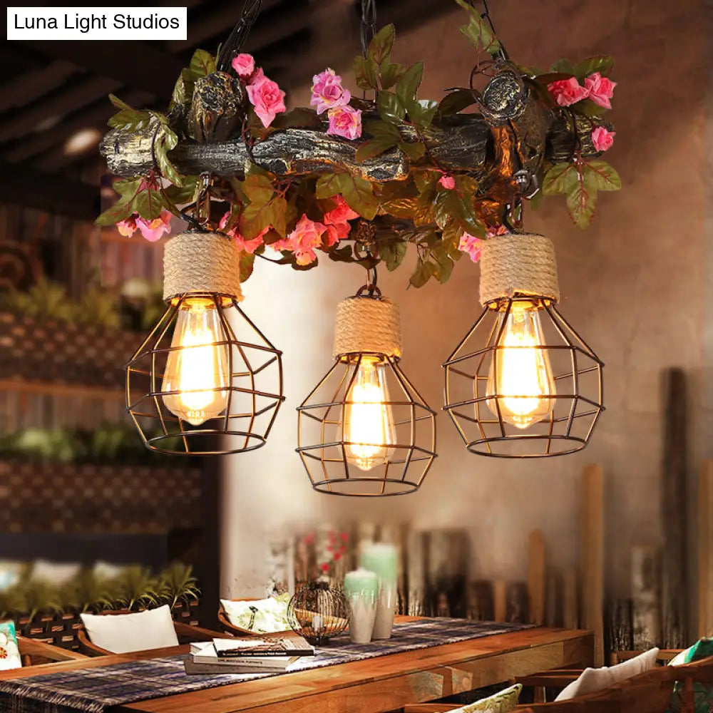 Industrial Bulb Ceiling Chandelier: 3 Metal Led Hanging Lights In Red/Pink/Green With