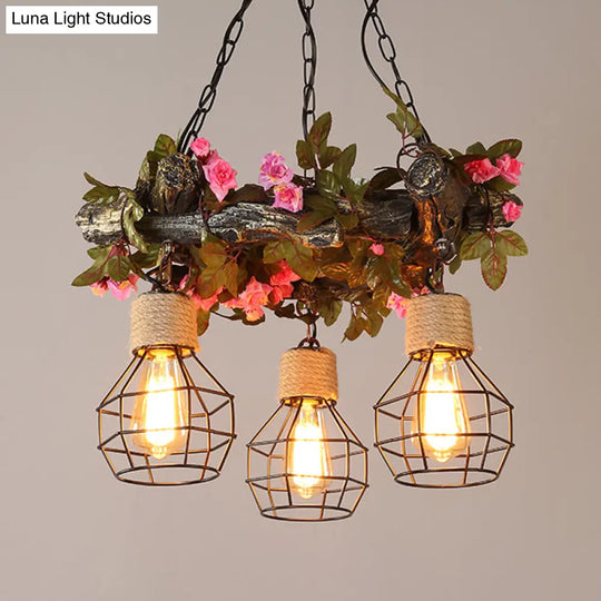 Industrial Bulb Ceiling Chandelier: 3 Metal Led Hanging Lights In Red/Pink/Green With