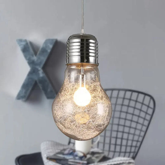 Industrial Bulb Shaped Pendant Light With Clear Glass In Chrome - 1 6’/8.5’/12’ Wide / 6’