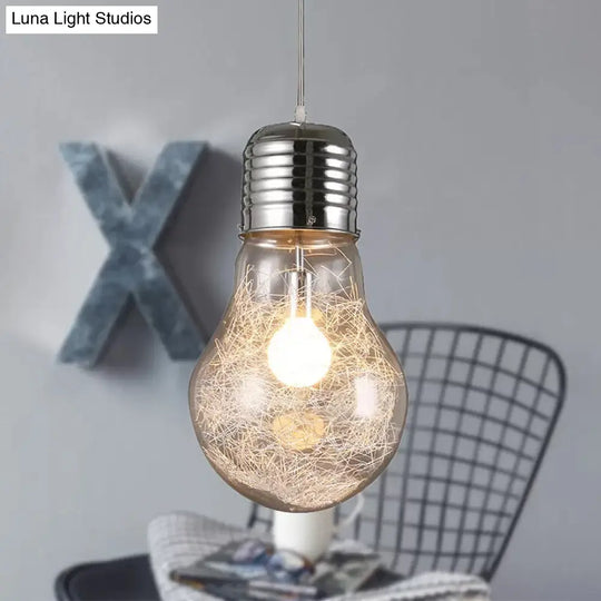 Industrial Pendant Light With Clear Glass Shade In Chrome - Bulb Shape 6/8.5/12 Wide / 6