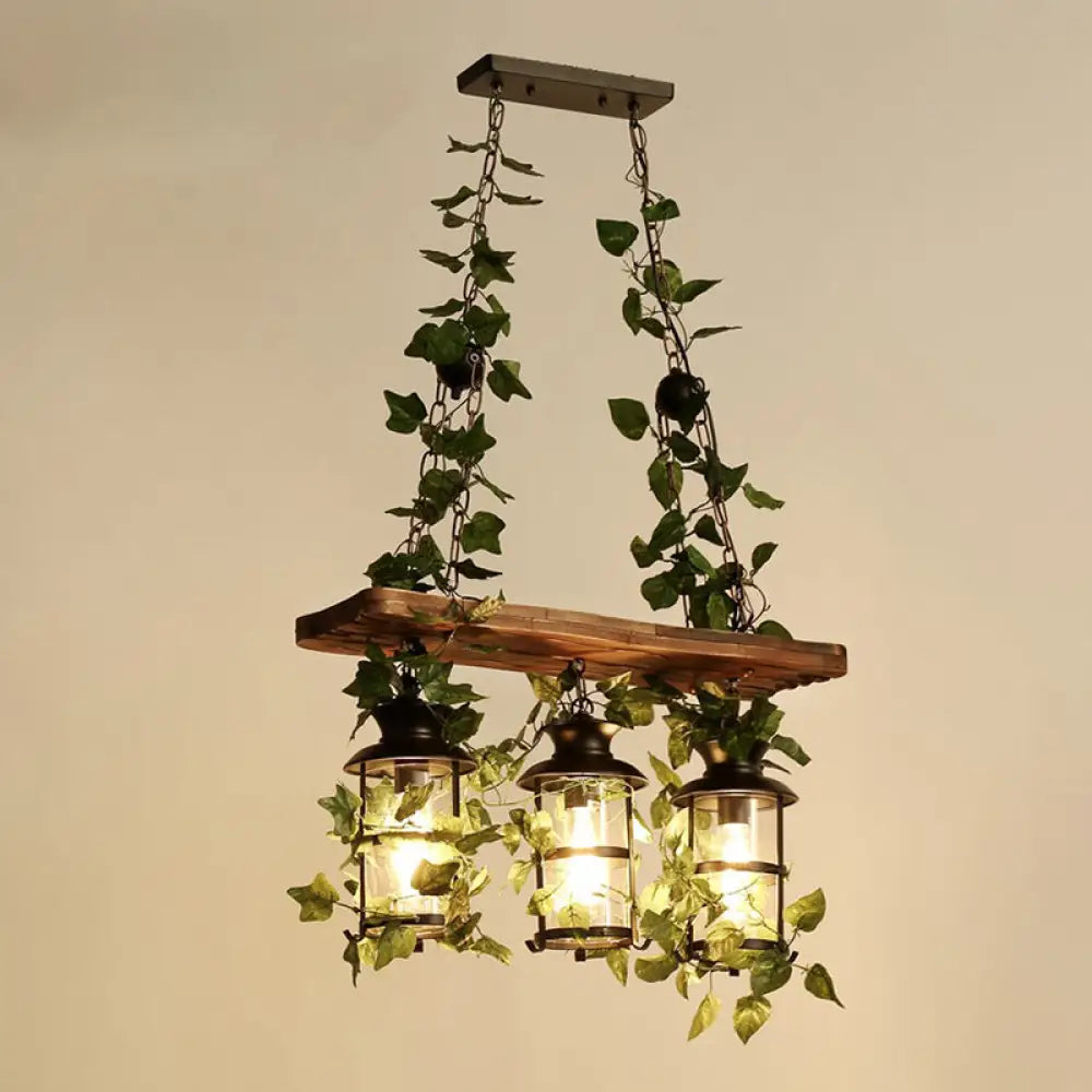 Industrial Cage Island Pendant Light With Plant Decoration - Rustic Restaurant Lighting 3 / Green