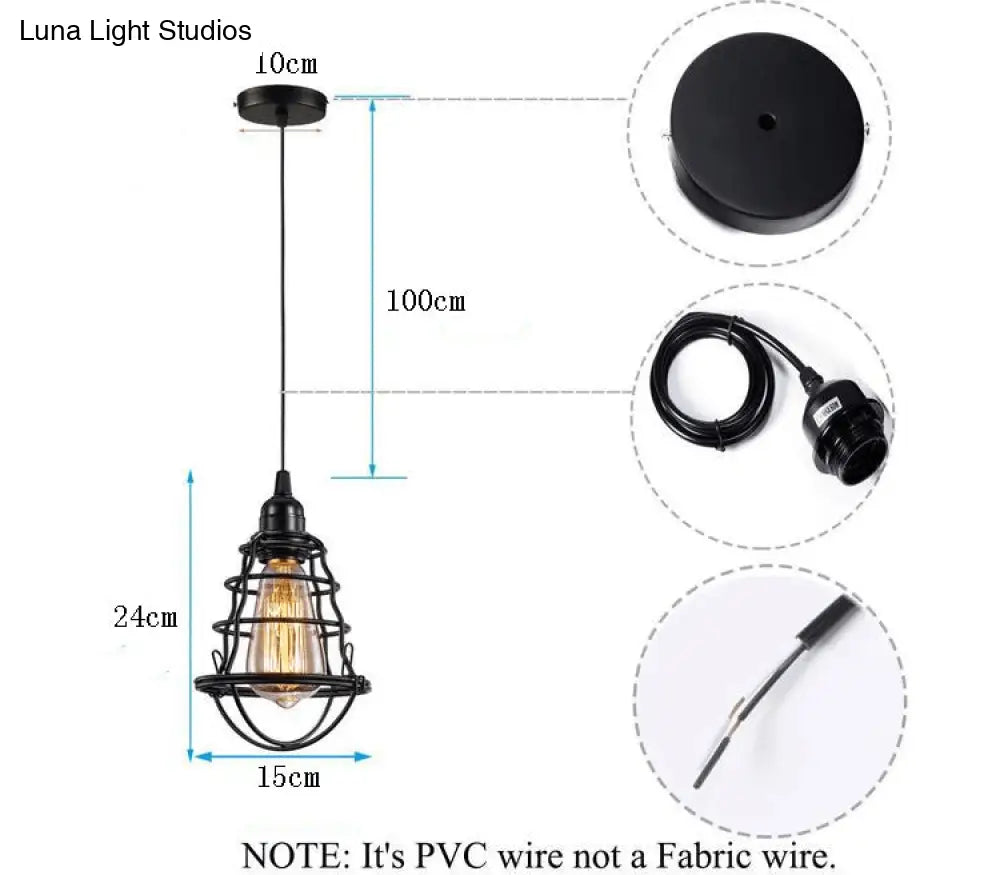 Industrial Cage Metal Pendant Light Fixture - Hanging Black Ceiling For Restaurants