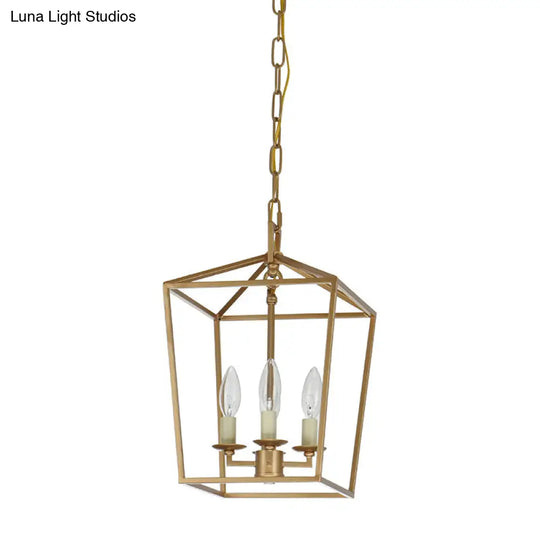 Industrial Cage Pendant Chandelier With Candle-Inspired Design - 4-Light Metal Hanging Light