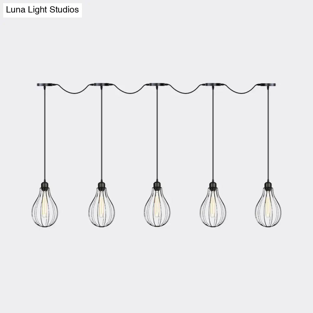 Industrial Cage Pendant Chandelier With Multi-Bulb Kit In Black