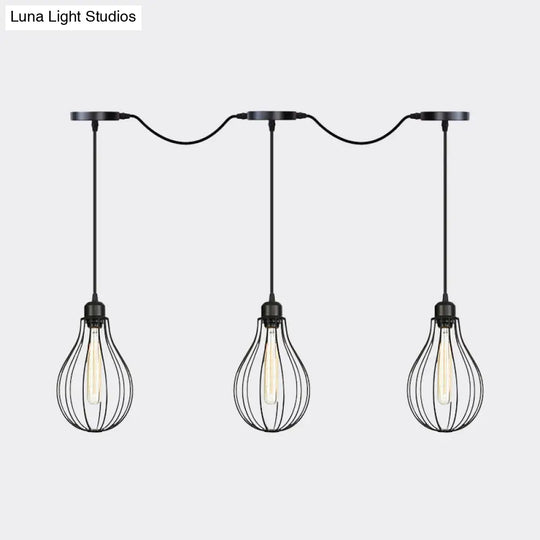 Industrial Cage Pendant Chandelier With Multi-Bulb Kit In Black