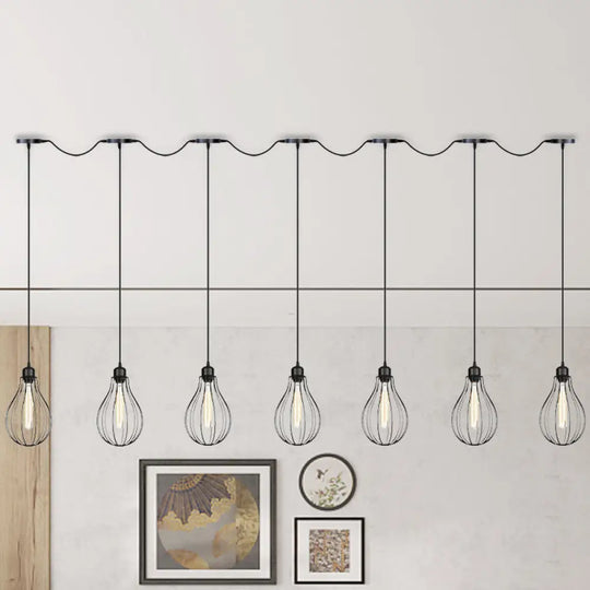 Industrial Cage Pendant Chandelier With Multi-Bulb Kit In Black 7 /