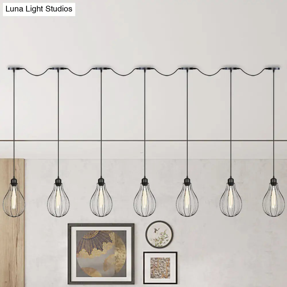 Industrial Pear Cage Pendant Chandelier With 3/5/7 Bulb Multi Light Kit In Black Iron 7 /
