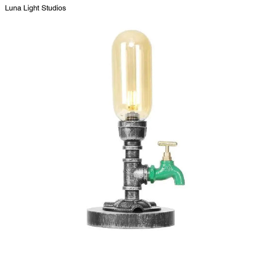 Industrial Capsule Shade Table Light With Led Bulbs And Water Tap Deco For Living Room