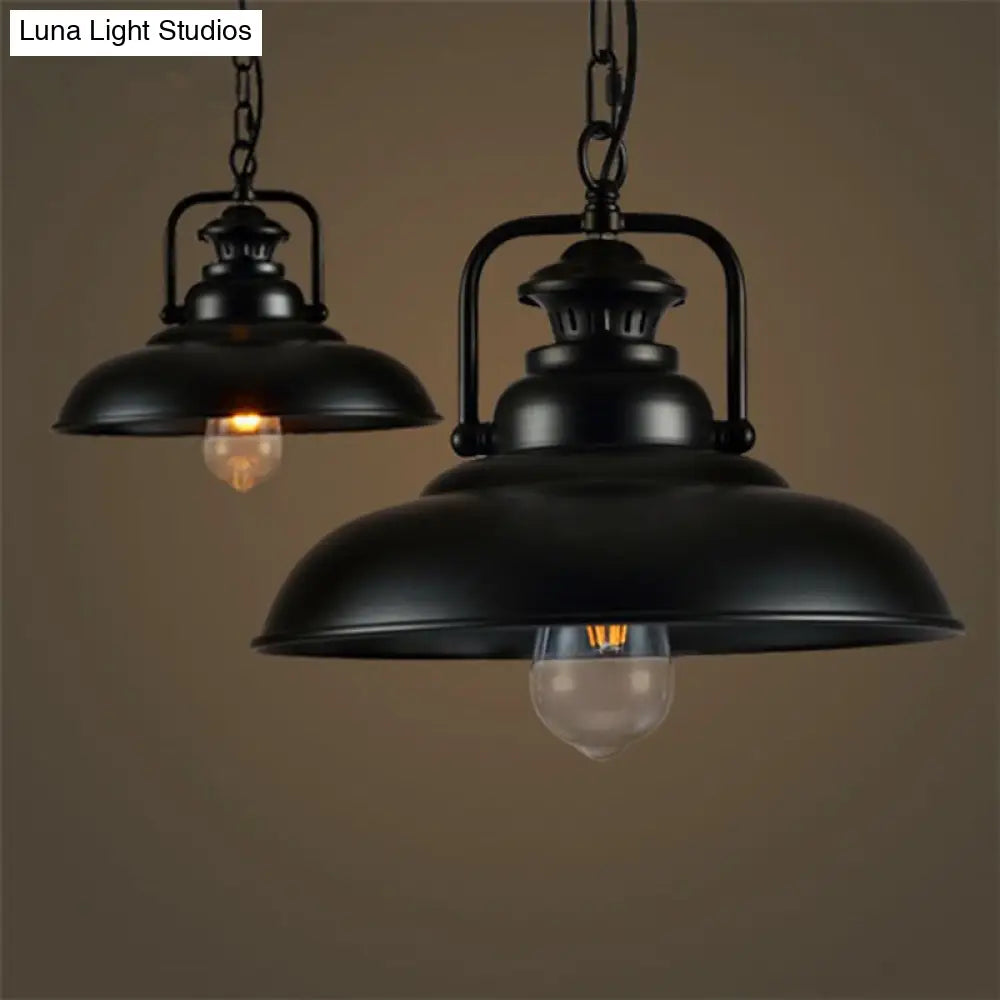 Industrial Metal Pendant Light With Handle - Ceiling Mount For Dining Room Black / 12.5