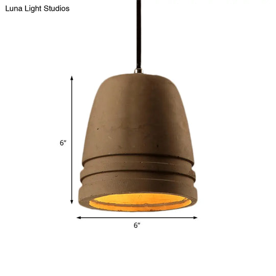 Industrial Cement Bell Shape Hanging Ceiling Light Brown 1-Light Fixture For Bedroom