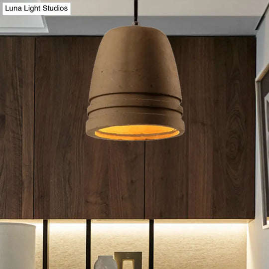 Industrial Cement 1-Light Bell-Shaped Hanging Ceiling Light In Brown - Perfect For Bedroom