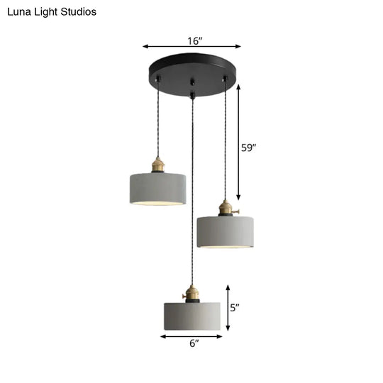 Industrial Cement Cone/Bell/Drum Pendant Lamp - 3 Heads Multi Ceiling Light Grey Various Height