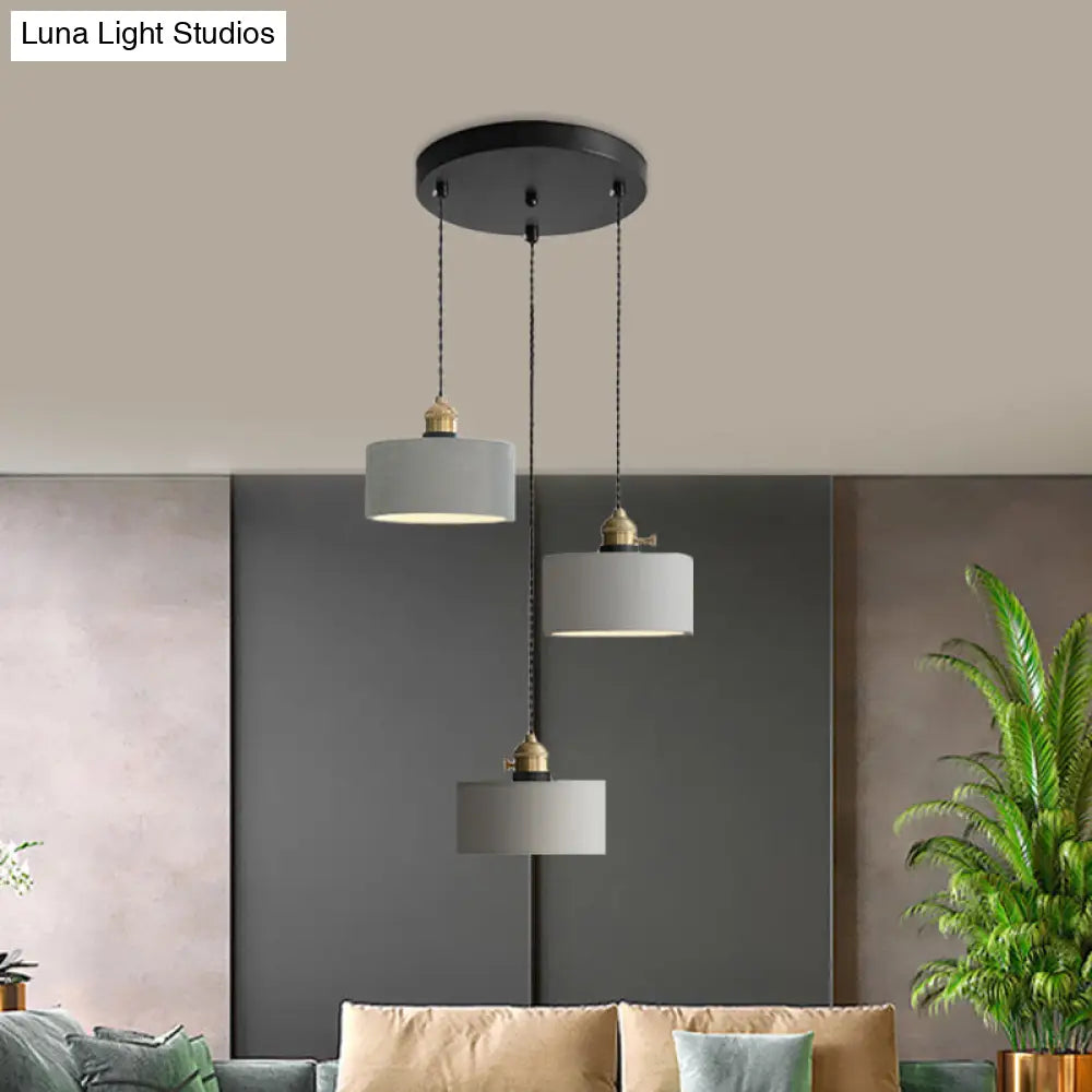 Industrial Cement Cone/Bell/Drum Pendant Lamp - Grey 3 Heads Multi Ceiling Light Fixture 3/5/6 H