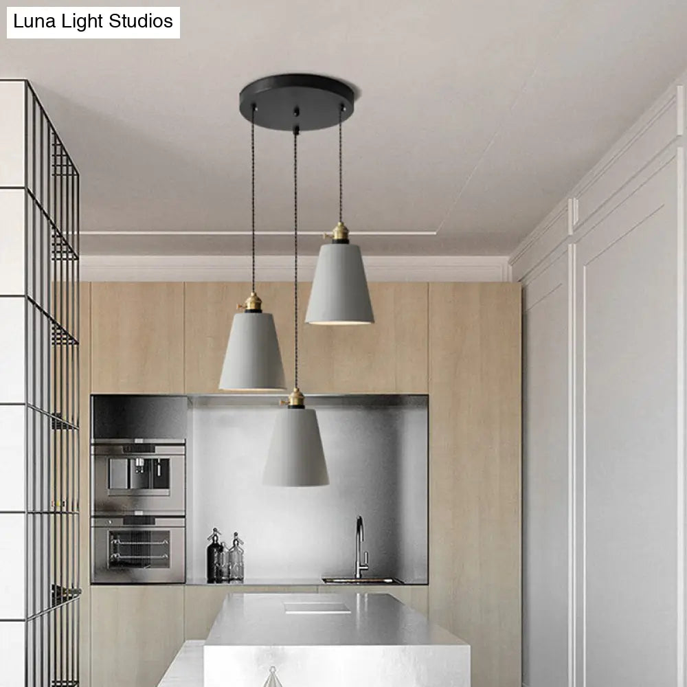 Industrial Cement Cone/Bell/Drum Pendant Lamp - Grey 3 Heads Multi Ceiling Light Fixture 3/5/6 H