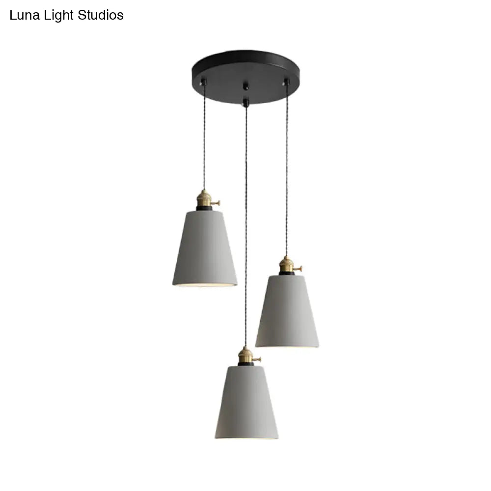 Industrial Cement Cone/Bell/Drum Pendant Lamp - Grey 3 Heads Multi Ceiling Light Fixture 3/5/6 H