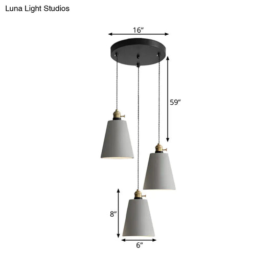 Industrial Cement Cone/Bell/Drum Pendant Lamp - Grey 3 Heads Multi Ceiling Light Fixture 3/5/6 H