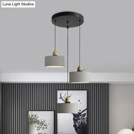 Industrial Cement Cone/Bell/Drum Pendant Lamp - Grey 3 Heads Multi Ceiling Light Fixture 3/5/6 H / 5