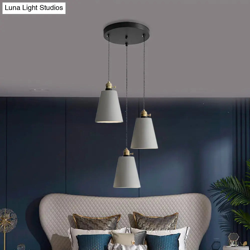 Industrial Cement Cone/Bell/Drum Pendant Lamp - Grey 3 Heads Multi Ceiling Light Fixture 3/5/6 H