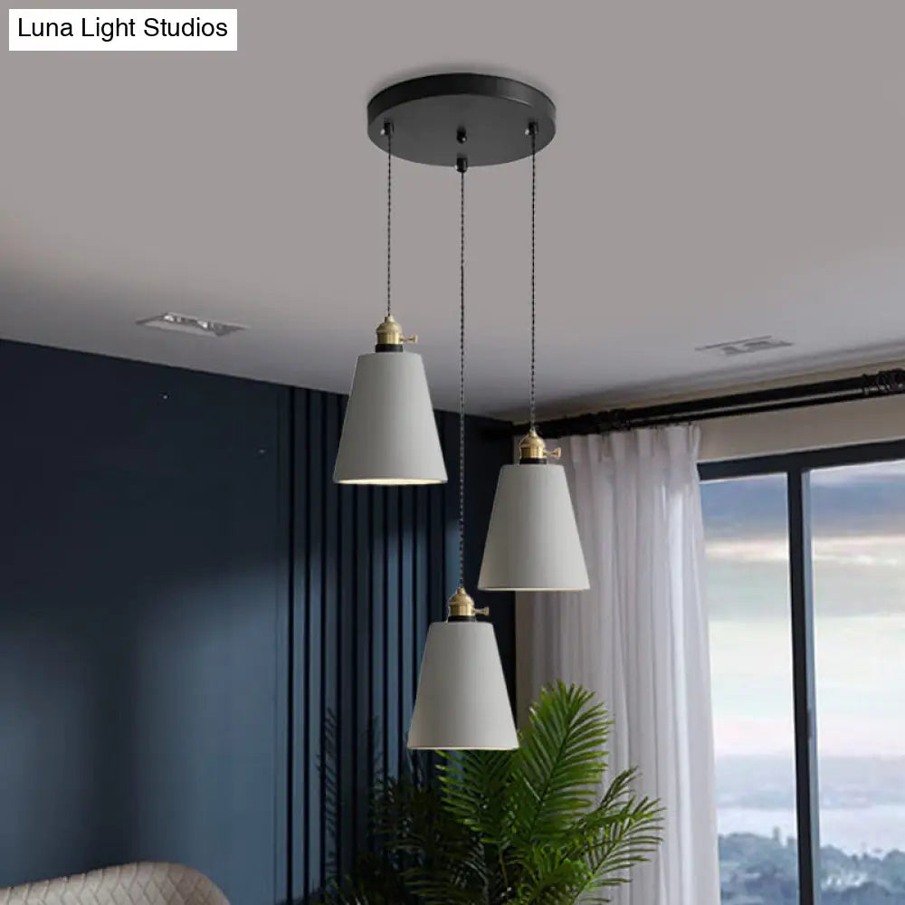 Industrial Cement Cone/Bell/Drum Pendant Lamp - Grey 3 Heads Multi Ceiling Light Fixture 3/5/6 H / 8