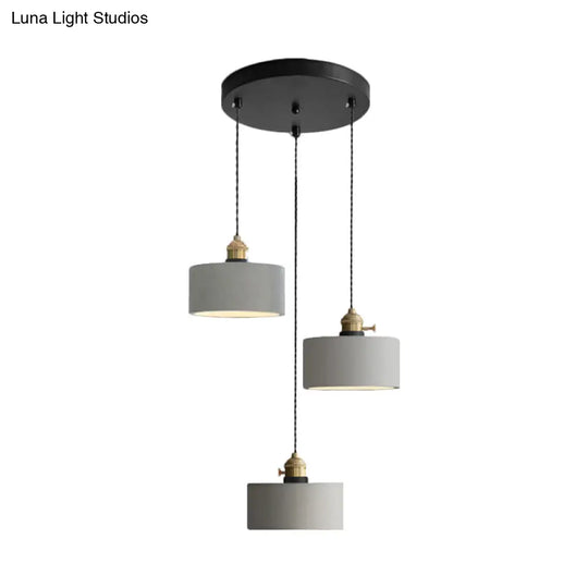 Industrial Cement Cone/Bell/Drum Pendant Lamp - Grey 3 Heads Multi Ceiling Light Fixture 3/5/6 H