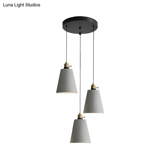 Industrial Cement Cone/Bell/Drum Pendant Lamp - 3 Heads Multi Ceiling Light Grey Various Height