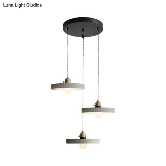 Industrial Cement Cone/Bell/Drum Pendant Lamp - 3 Heads Multi Ceiling Light Grey Various Height