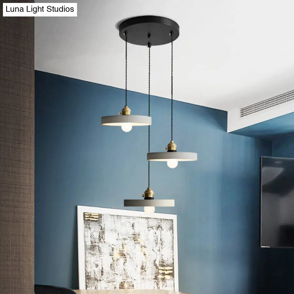 Industrial Cement Cone/Bell/Drum Pendant Lamp - 3 Heads Multi Ceiling Light Grey Various Height