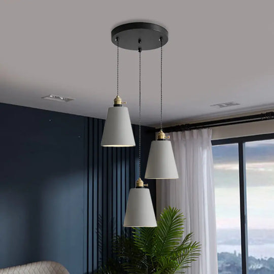 Industrial Cement Cone/Bell/Drum Pendant Lamp - 3 Heads Multi Ceiling Light Grey Various Height