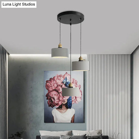 Industrial Cement Cone/Bell/Drum Pendant Lamp - 3 Heads Multi Ceiling Light Grey Various Height