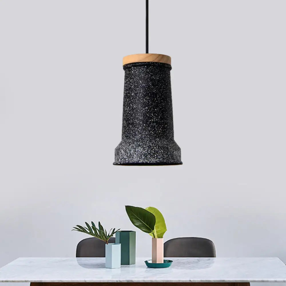 Industrial Cement Pendant Lamp - Black/Grey/White Cylinder Hanging Light For Restaurants (1-Head)