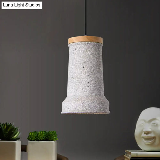 Industrial Cement Pendant Lamp - Black/Grey/White Cylinder Hanging Light For Restaurants White