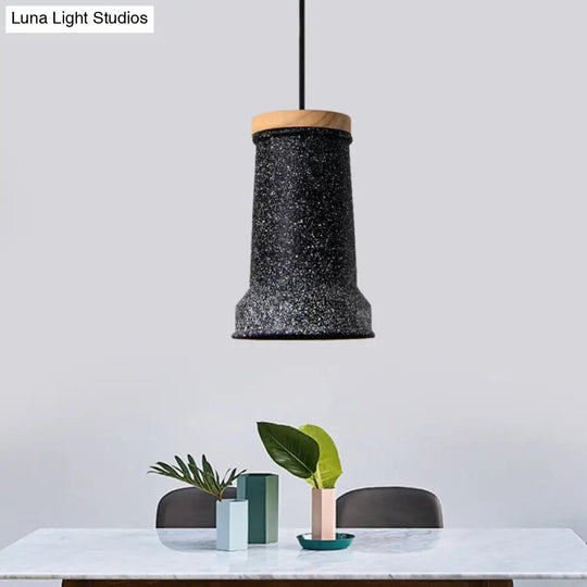 Industrial Cement Pendant Lamp - Black/Grey/White Cylinder Hanging Light For Restaurants Black