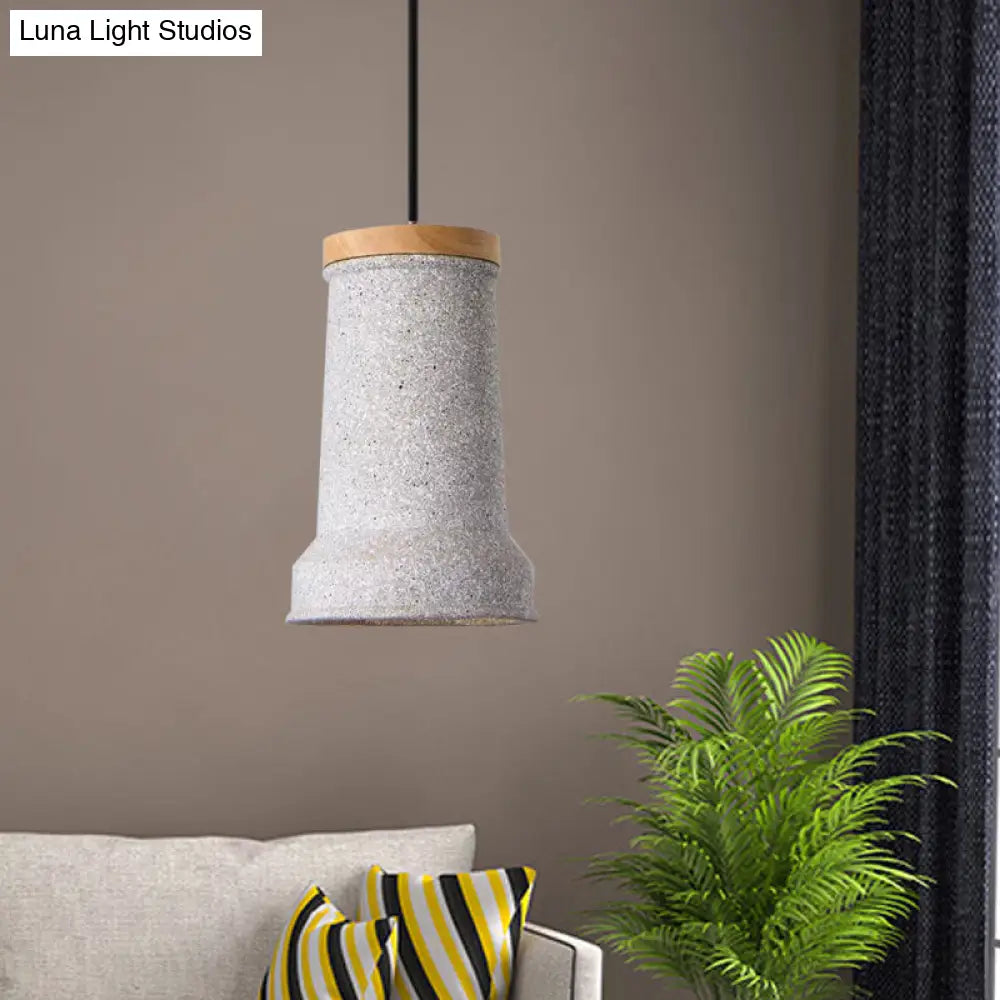 Industrial Cement Pendant Lamp - Black/Grey/White Cylinder Hanging Light For Restaurants