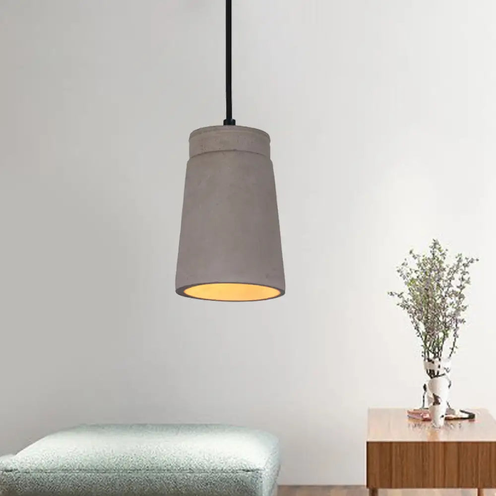 Industrial Cement Pendant Lamp For Bedroom - Grey Cylindrical Ceiling Light With 1 Bulb