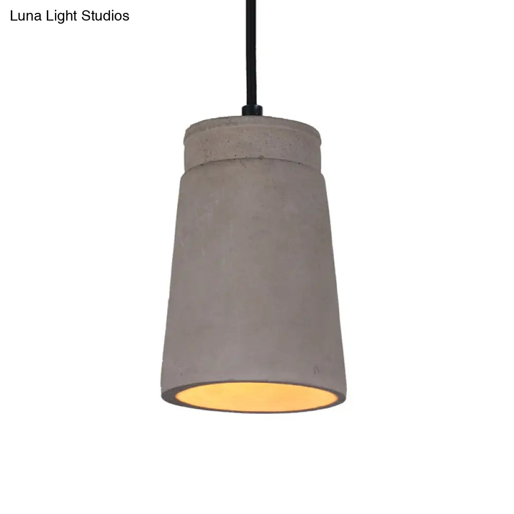 Industrial Cement Pendant Lamp For Bedroom - Grey Cylindrical Ceiling Light With 1 Bulb