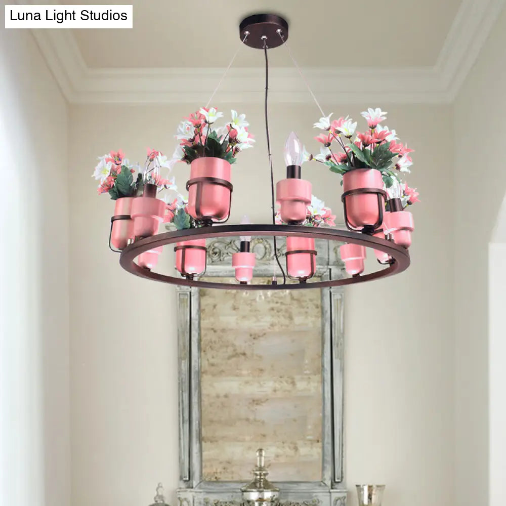 Ceramic Hanging Chandelier With Potted Plant Design And Multiple Light Options In Pink/Blue 6 / Pink