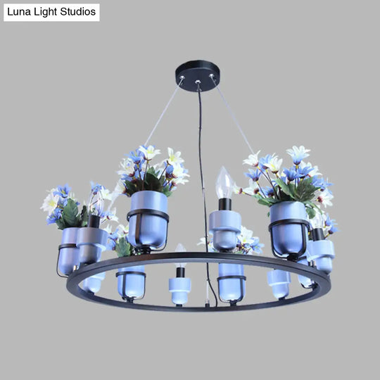 Ceramic Hanging Chandelier With Potted Plant Design And Multiple Light Options In Pink/Blue