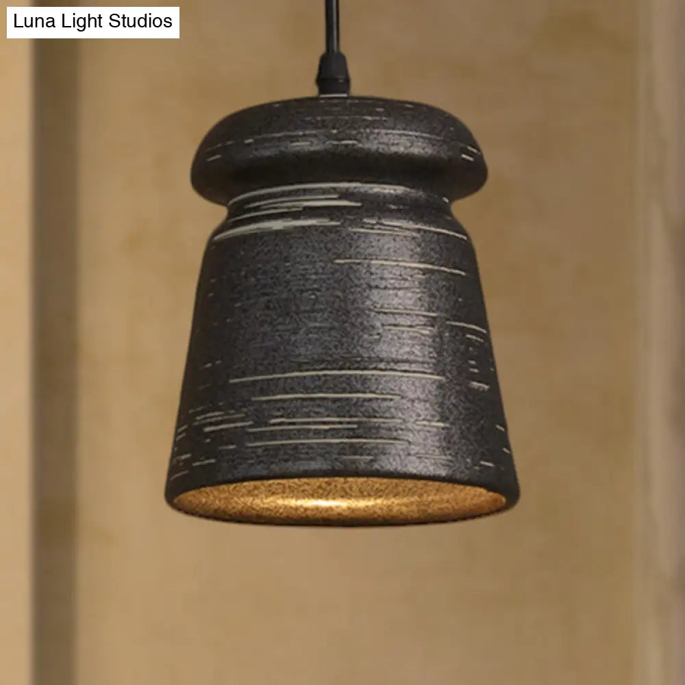 Industrial Ceramic Pendant Light: Barrel/Bell/Urn Shade Grey - Perfect For Restaurants 1 Light