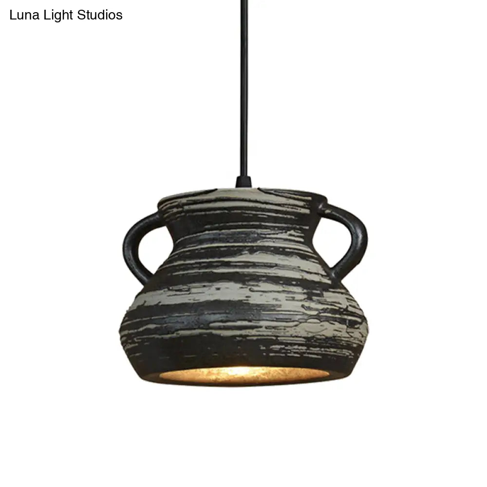 Industrial Ceramic Pendant Light In Grey For Restaurant With Barrel/Bell/Urn Shade