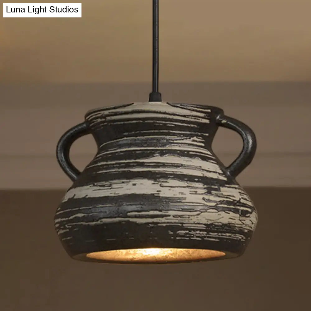 Industrial Ceramic Pendant Light In Grey For Restaurant With Barrel/Bell/Urn Shade