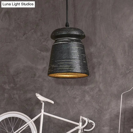 Industrial Ceramic Pendant Light In Grey For Restaurant With Barrel/Bell/Urn Shade