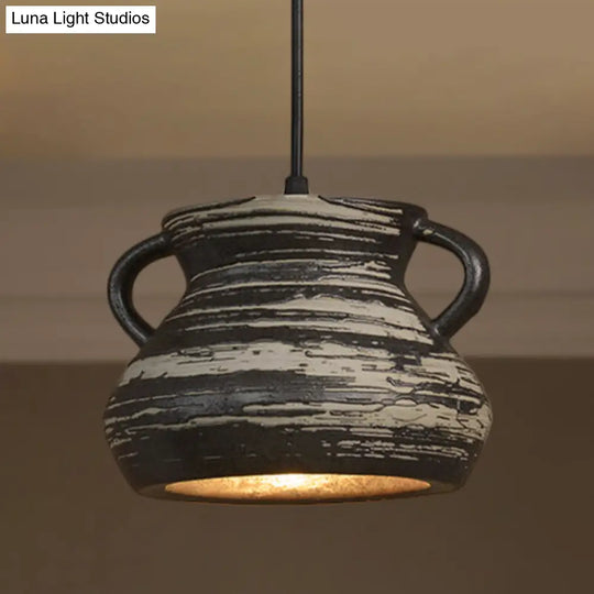 Industrial Ceramic Pendant Light: Barrel/Bell/Urn Shade Grey - Perfect For Restaurants 1 Light