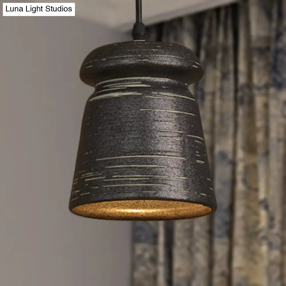 Industrial Ceramic Pendant Light: Barrel/Bell/Urn Shade Grey - Perfect For Restaurants 1 Light