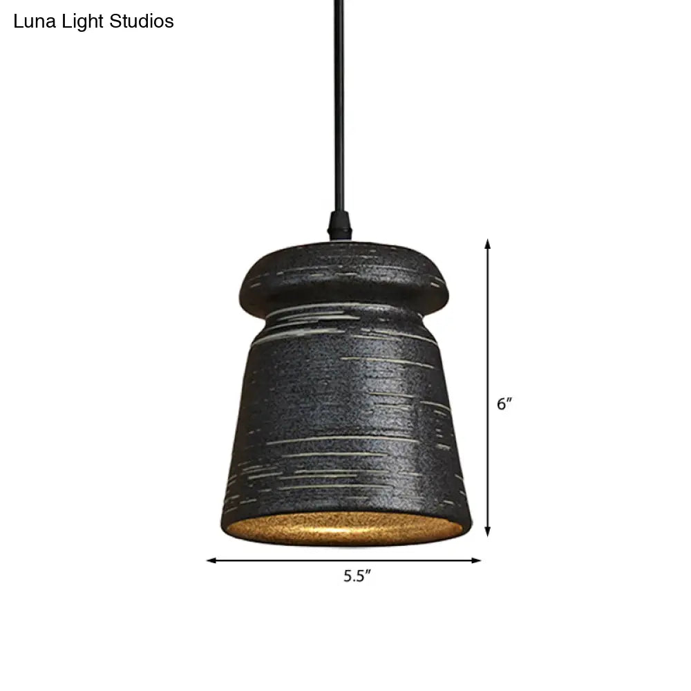 Industrial Ceramic Pendant Light In Grey For Restaurant With Barrel/Bell/Urn Shade